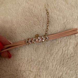 EXPRESS Light Pink Faux Suede Choker Necklace with Rhinestone Embellishment